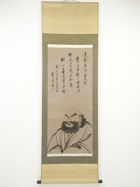 JAPANESE HANGING SCROLL / HAND PAINTED / DARUMA & CALLIGRAPHY